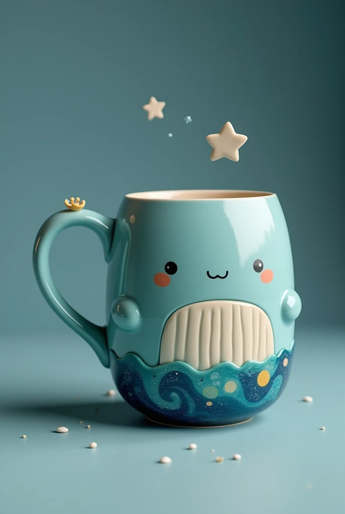 Create an oval-shaped mug and place a whale on the front, be it cuter in 3D with reliefs and the bottom of the mug a galaxy. 