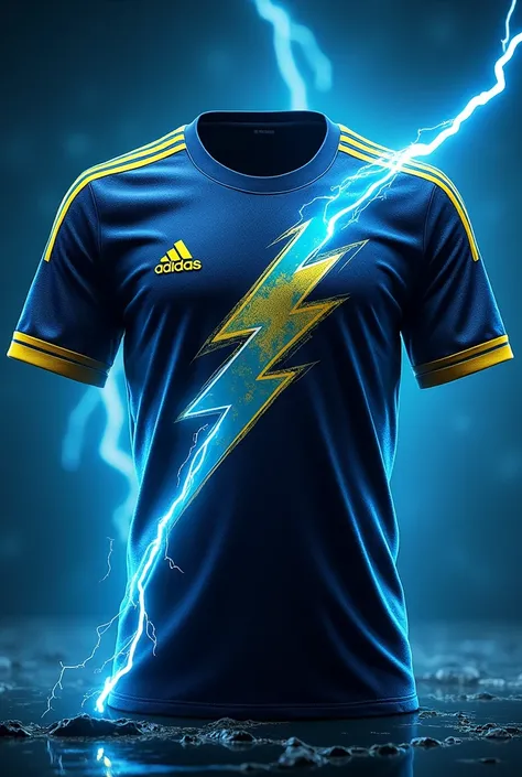 Custom adidas soccer jersey   with neon blue and yellow lightning and gold “ thunderball” name engravings