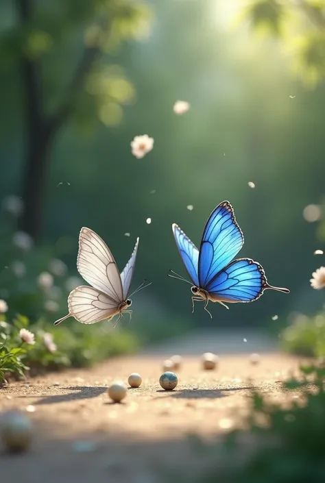 Blue butterfly and white butterfly at petanque 