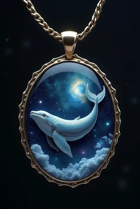 Create a necklace with a whale with a galaxy background.