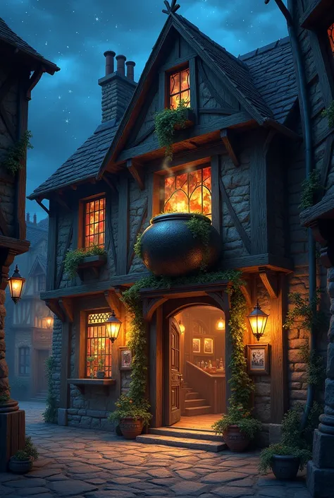 Make an image of a tavern with the hidden cauldron as a sign 