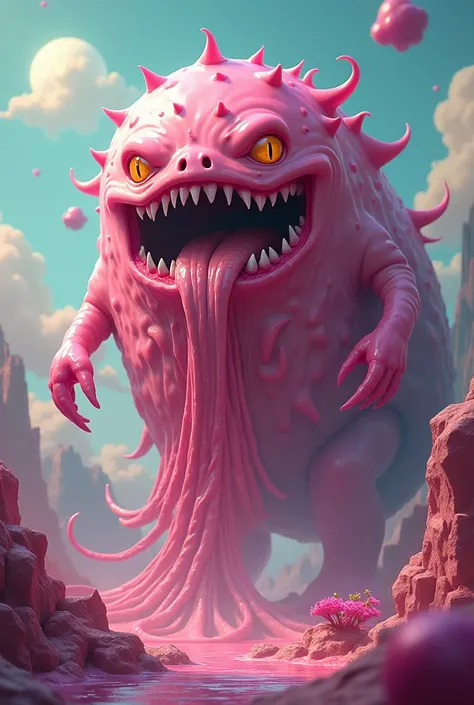 A giant monster horror pink jelly cartoon 