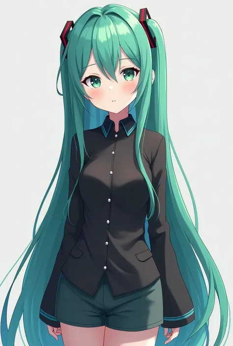 A woman with green hair and a black top is standing, Turquoise Haired Anime Girl ,  visual novel sprite , Anime Virtual YouTuber Full Body Model,   Long Haired Anime Girl  , Mikudayo,  live2d バーチャルユーチューバーモデル ,   Female Anime Characters  ,   anime Moe art s...