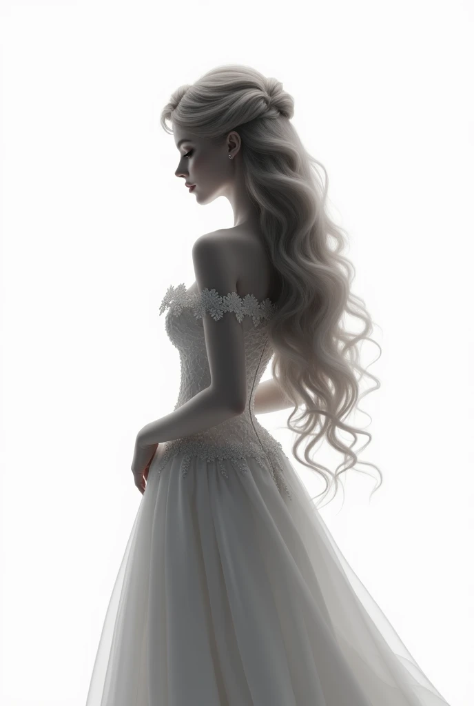 You can make a princess with hair ,  who is turning her back and with a white background