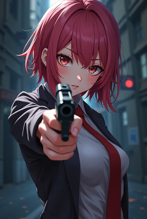 ANIME MISHUHARA HOLDS A PISTOL