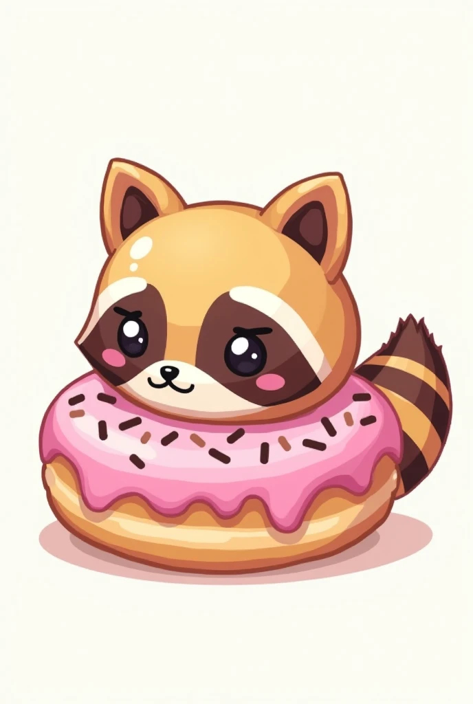 Generate an animated donut in pixelart style using pastel colors with a white background , that makes the donut look like a bone raccoon
Let her tail stick out on the right side of the donut and her ears on the top, that has sprinkles of cicholate and on t...