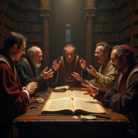  A group of theologians in a passionate debate about how this manuscript would transform religion and spirituality.

