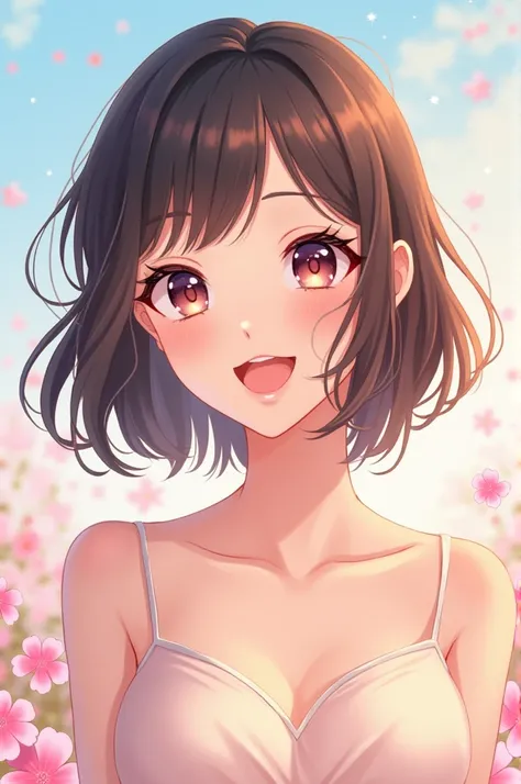 Anime image of a happy woman