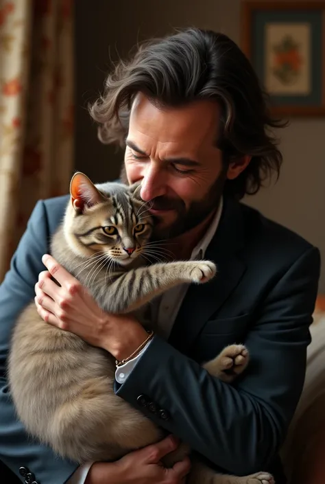 An image of Javier Milei with a cat