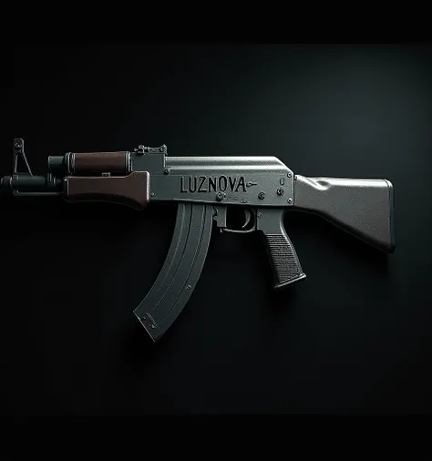  make an image of something related to the Mafia with the name "Luznova " carved on an AK47 