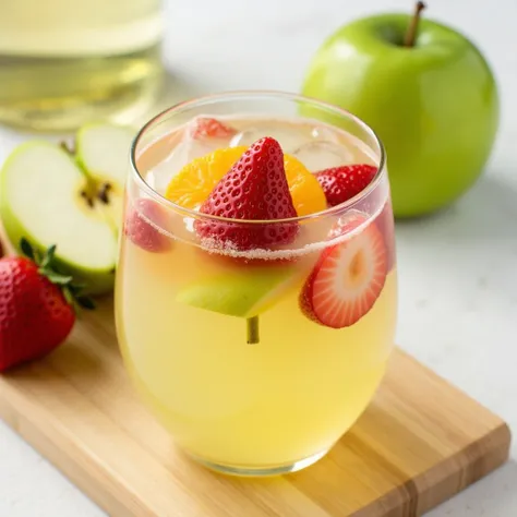  Green Apple Sangria :

 Ingredients :
 1 bottle of Moscato wine
6 oz pineapple juice
6 oz apple pucker  ( sour apple schnapps )
strawberries ( Sliced )
 Orange slices
Green apple slices
Instructions :
 In a large jar ,  combine the Moscato bottle ,  pinea...