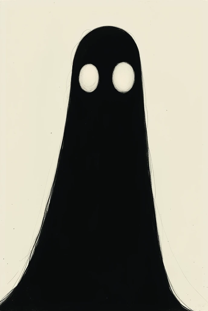  That has a human form but that is completely black and that has big white eyes and that does not have a mouth, and that it looks as if it were a drawing 