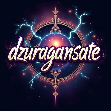 Elegant graffiti inscribed dzuragansate420 , background logo lingkaran galaxy listrik api