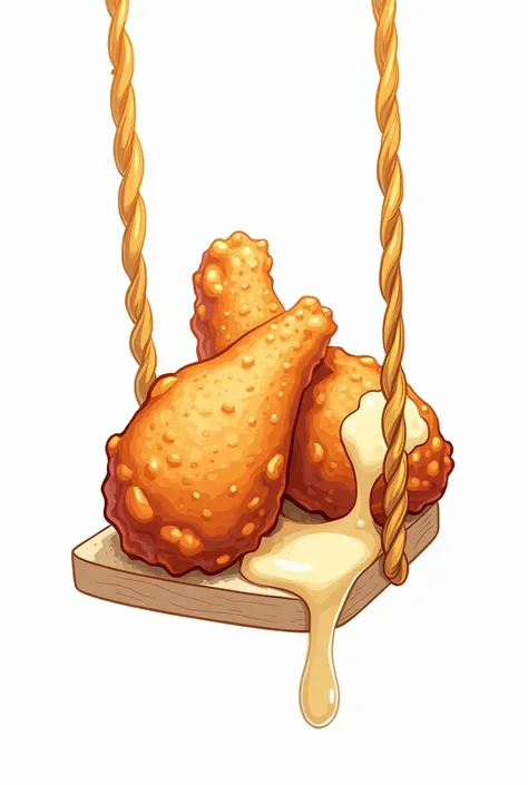 Chicken wings fried on a swing with melted cream on top for logo with drawing style with white background