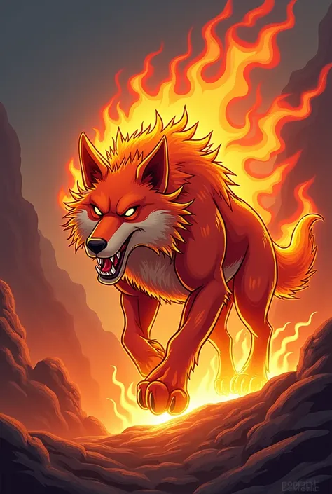 Cartoon alpha fire wolf