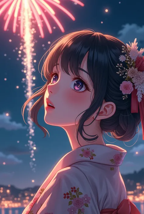 Beautiful Waifu watching the Christmas fireworks