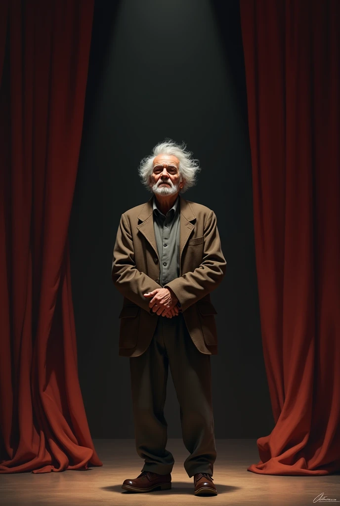 An old man on a stage