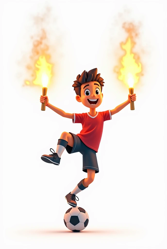 An animated person with two flares in his hand soccer on a white background 
