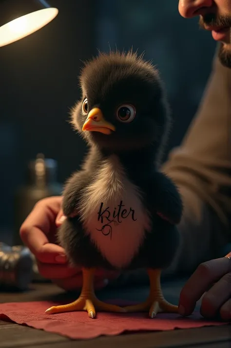 A black chick getting her name tattooed "KiTER " sur son coup par son tatoueur tard la nuit que ca soit super realiste