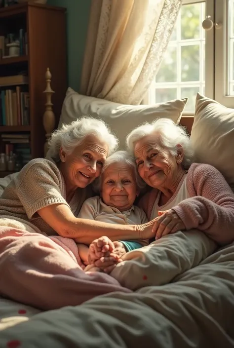 Group of 90-year-old grandmothers in their bed