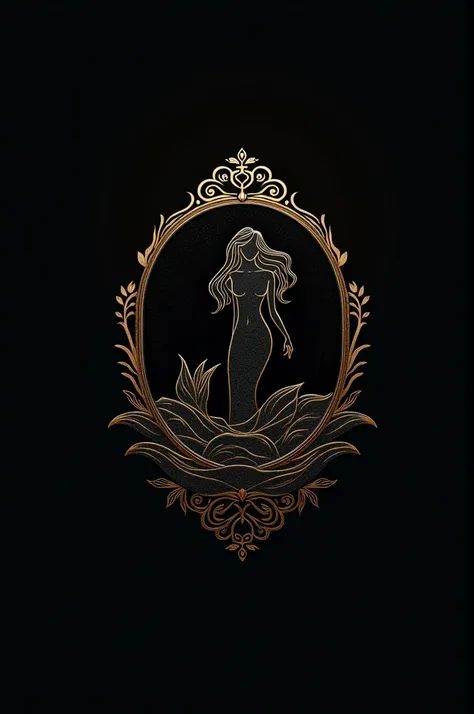 Generate a Lulu and Sea aesthetic logo with a black and gold background 