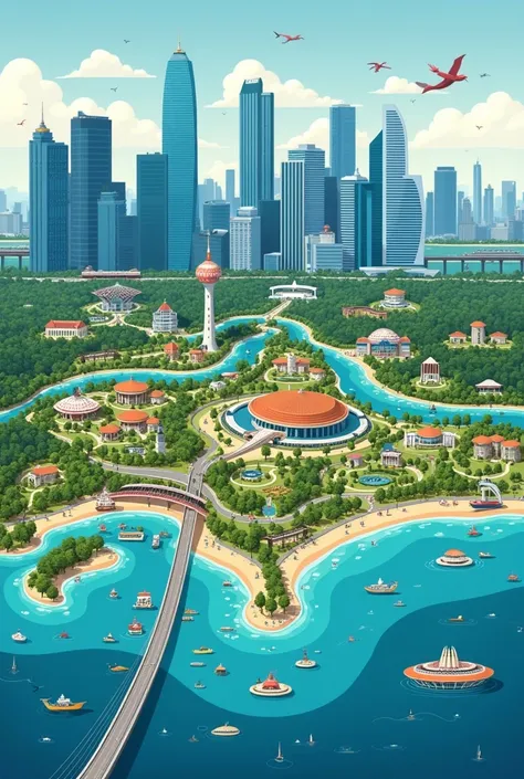  I need a map of Singapore with the following attractions that I will send ,  I need to highlight the map and below the attraction it can be seen if the respective name ,  that is a legible and clear source .  Highlight the technology and artificial nature...