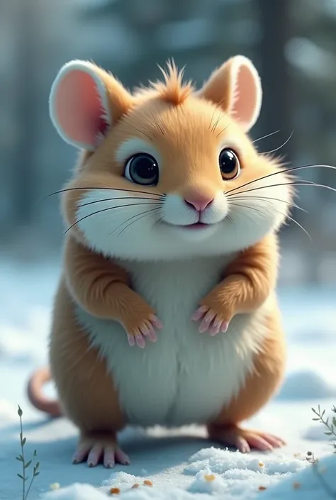 Breed the hamster with rabbit  and polar bear that create new species with thick fur and tails like rat make it in realistic picture