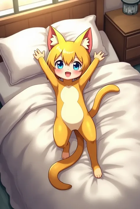 gatomon, bed, bedroom, small cat girl, lying, spread legs, little vagina, female, tail, digimon, arms up, masterpiece, scenery, furry, best details, small feral girl, blue eyes, legs up. gatomon being fucked by many boys at the same time, gangbang, cum, se...