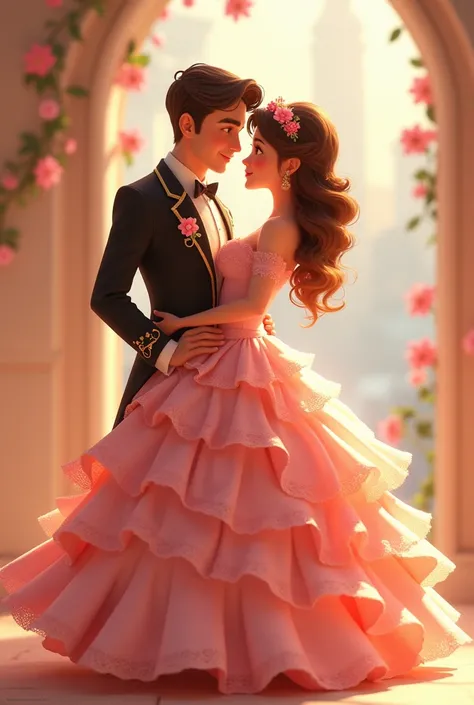  Create a logo with a heterosexual couple, pastry dresses ,  Disney Pixar style