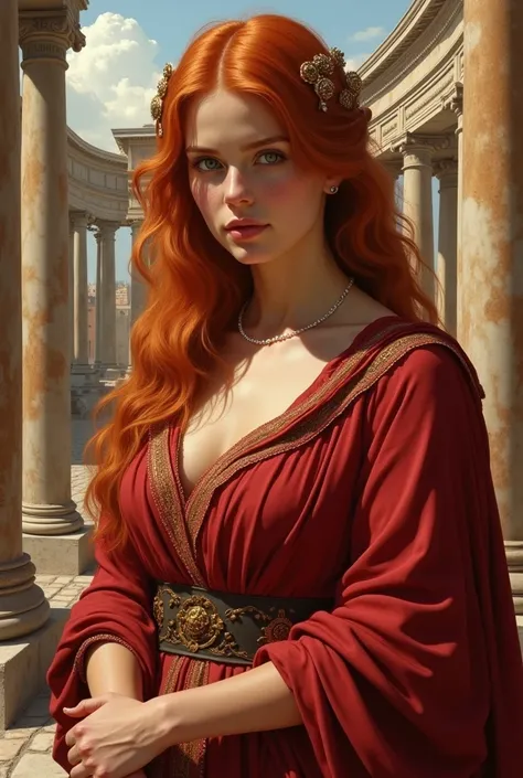 Create a red-haired woman with freckles in the Roman era before Christ