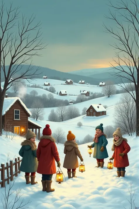 Créer une image inspirée de "Christmas of the snow pickers" by Jacques Prévert 