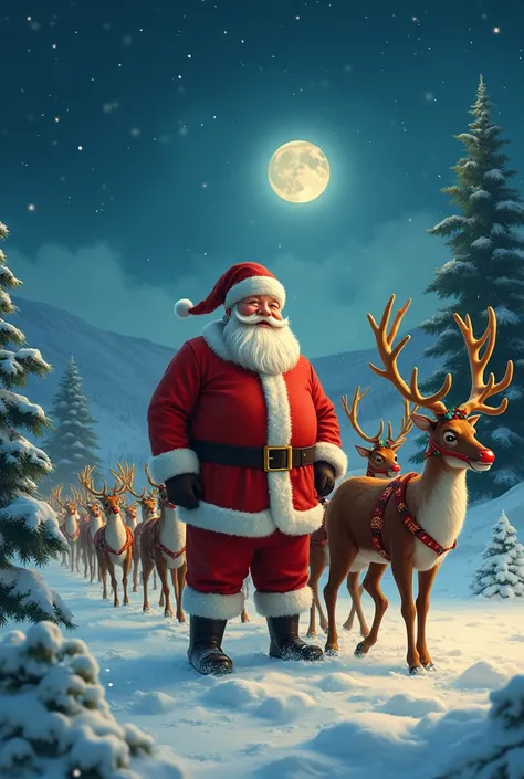 Santa with his reindeer at Christmas 