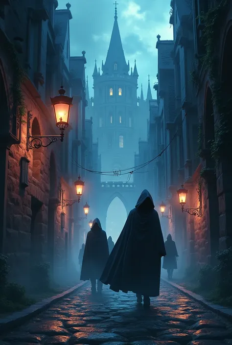 (anime type image), secrecy, Medieval fantasy city.