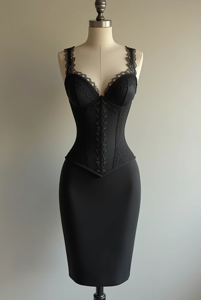 A long feminine corset dress with a very tight bottom