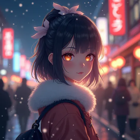 (masterpiece, best quality, extremely detailed, absurd), A cute Japanese girl, Illuminations and girls full of various lights, night, winter, blurred background, dappled light, full body shot, full of light