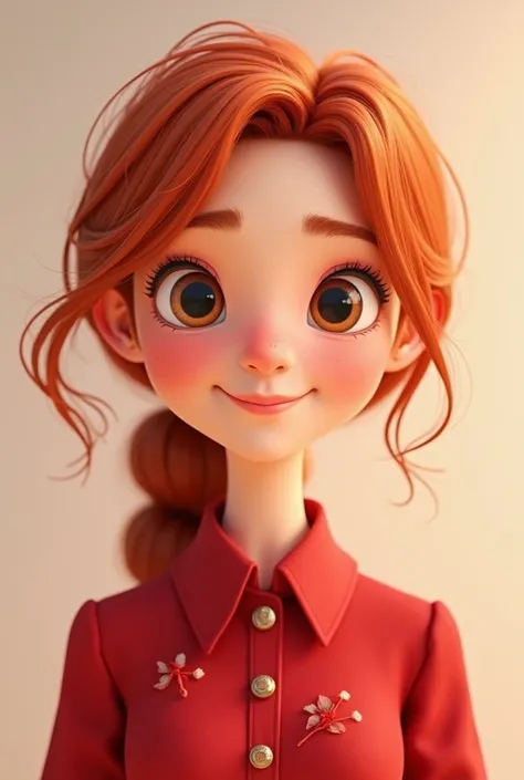 Animated avatar of a woman with loose red hair and a red midwife uniform