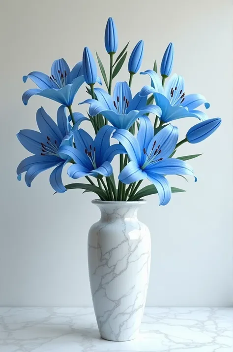 White marmour vase with blue Lillies 