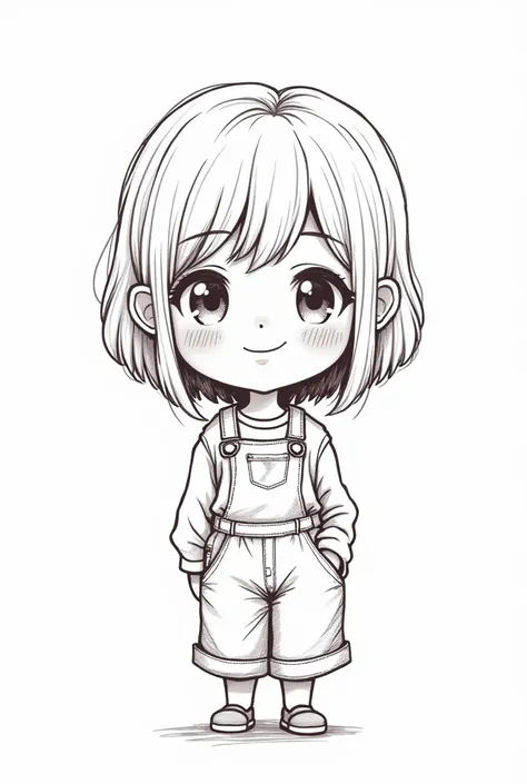 Little character mother
Hug an elementary school  from behind while standing
Smiling with a boy
background white

Chibi-style sketch illustration of a young girl with a bob haircut, wearing denim clothes, in a motherly pose. The drawing has a rough, doodle...