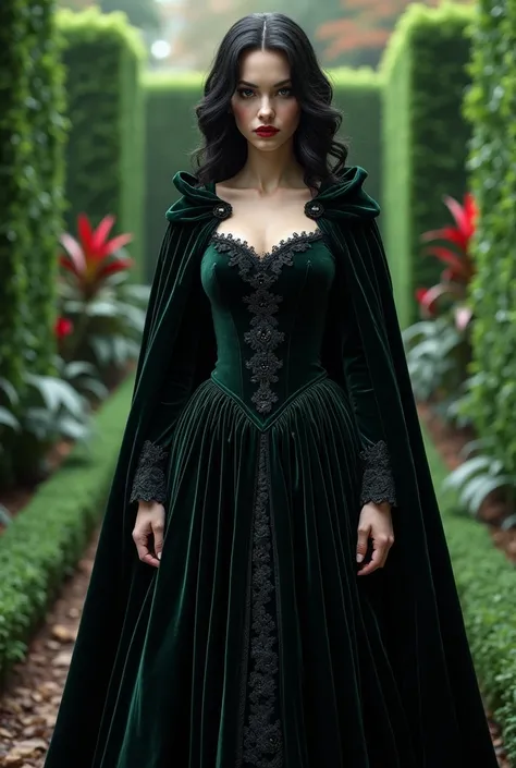 Gothic woman dress Velvet velvet cape corset of the 18th century in garden