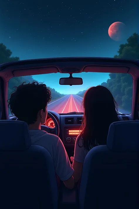 My girlfriend and I are driving in a car, its night.
We are in ecstasy, we listen to music loudly, we only see the front of the car and outside everything is illustrative, visual. As if we are in space or on another planet