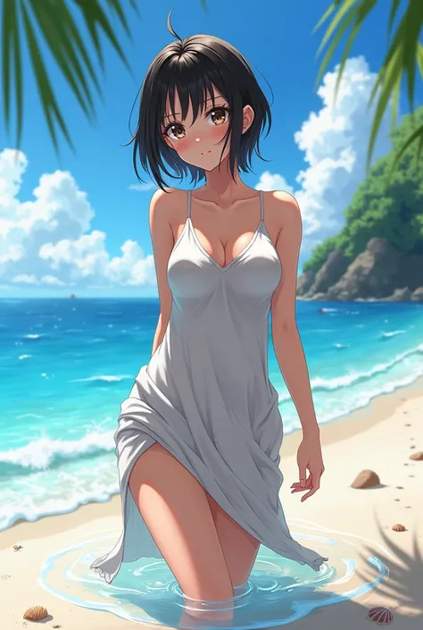 Anime girl with wet clothes on the beach