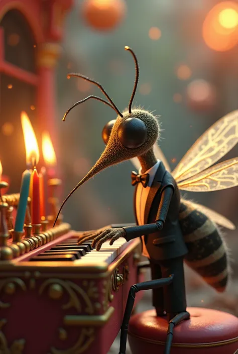 A mosquito playing a birthday organ