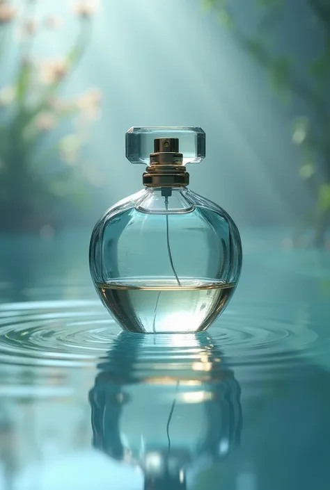 A perfume bottle which is in the water centre. Area of the bottle is empty.