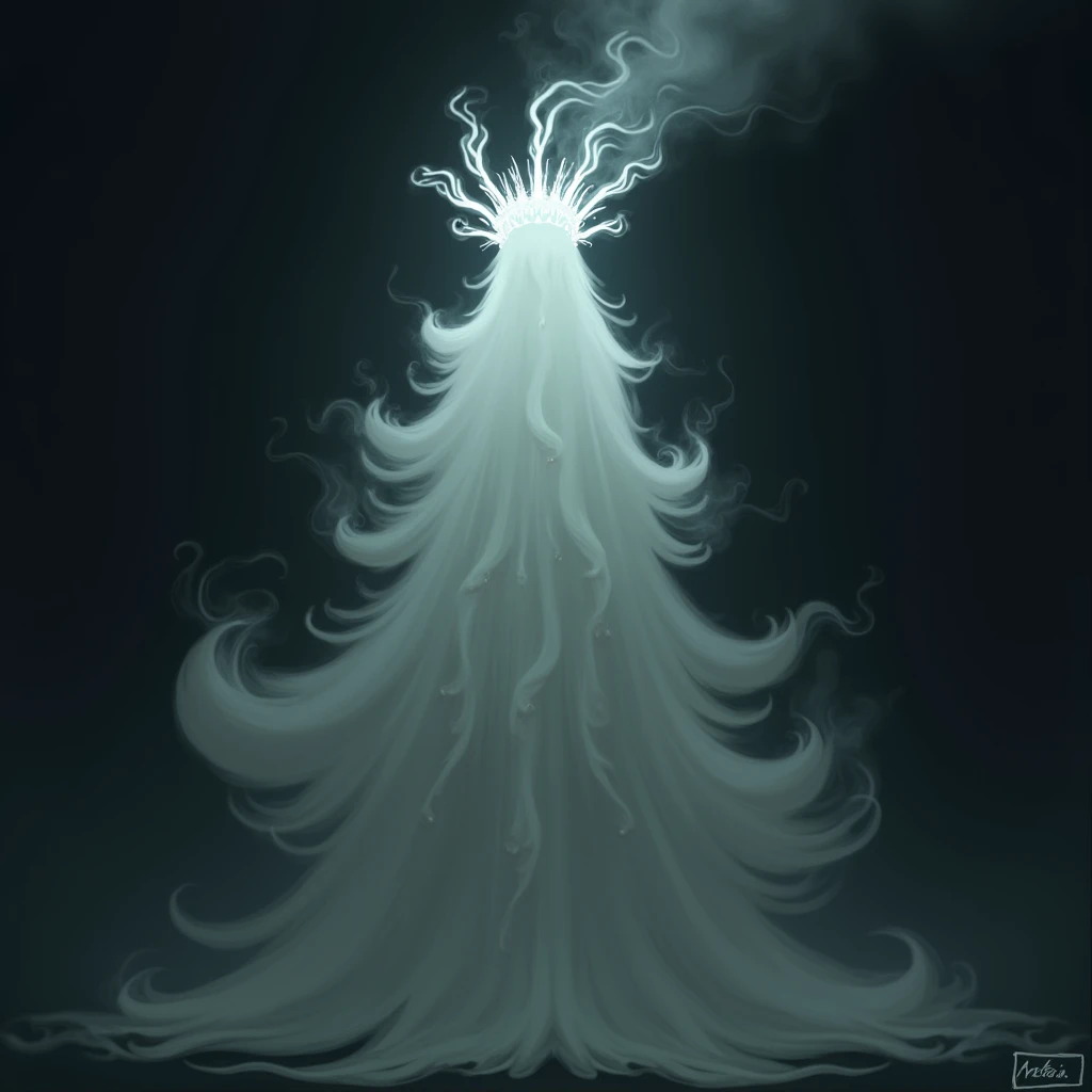 Smoke with crown, Ghost-like body of smoke,  dark background, 