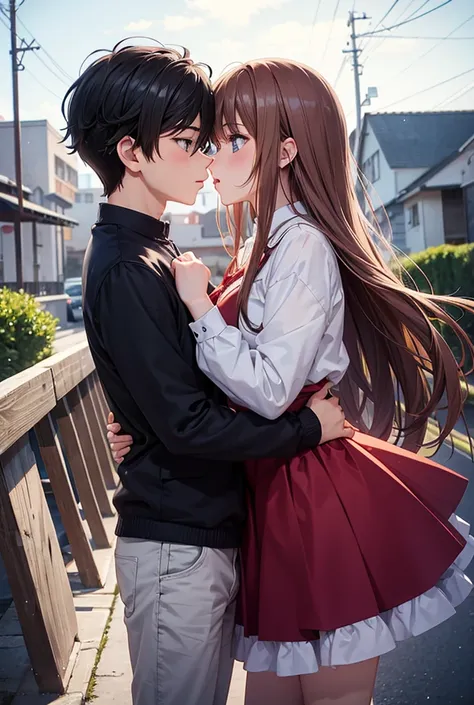 create anime image of boy and girl kissing each other 