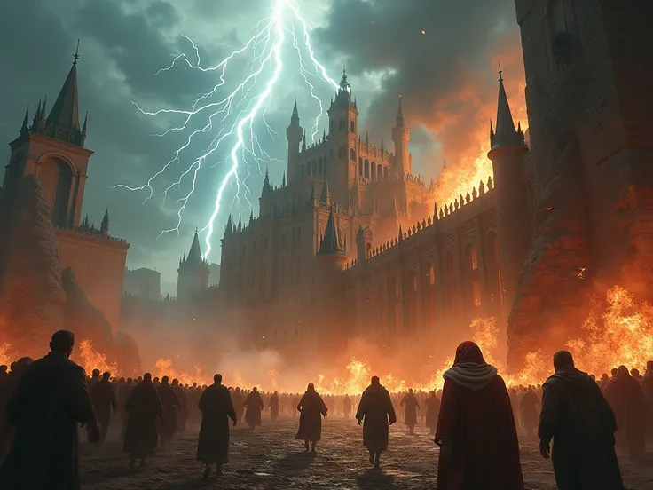 Kingdom being destroyed by lightning, And exploding