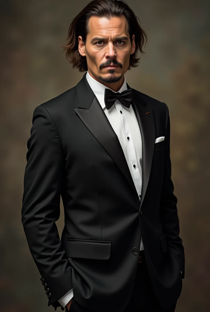 Jhonny deep, In a black suit ready to get married, gravata borboleta