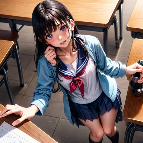 Lewdな女学生、(( girl masturbating))、School、classroom、At my desk(( I play with my lower body by applying an extra thick vibrator from the top of my nsFW underwear))、Ecstasy face、Agony、Lewd、 exhibitionist、A young girl with a baby face、(( love juice overflows fro...