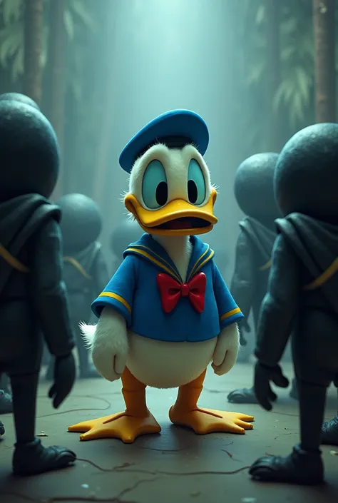  An Among US disguised as Donald Duck, surrounded by others AMONG US  