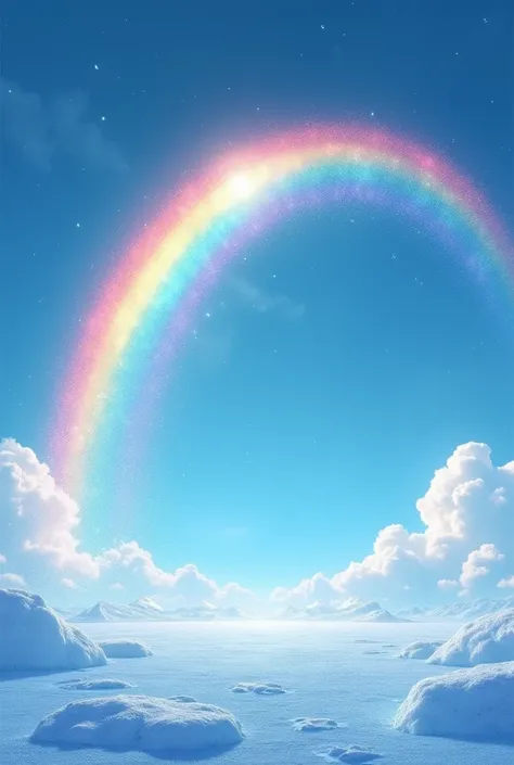 An icy rainbow that suddenly appears in the blue sky